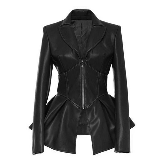 Harajuku Style Black Gothic Faux Leather Jacket for Women