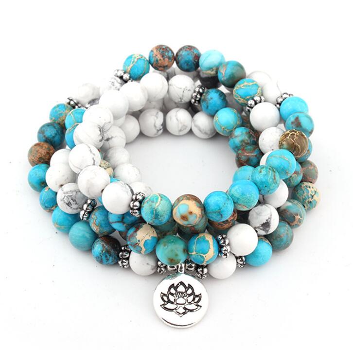 Howlite Natural Stone 108 Beads Mala Bracelet - Harajuku Style