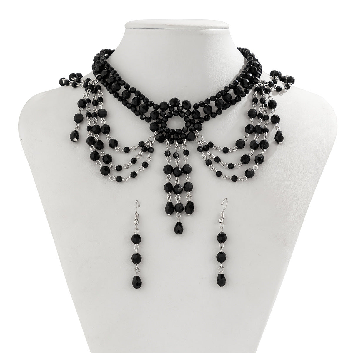 Gothic Beaded Crystal Choker & Earrings Set