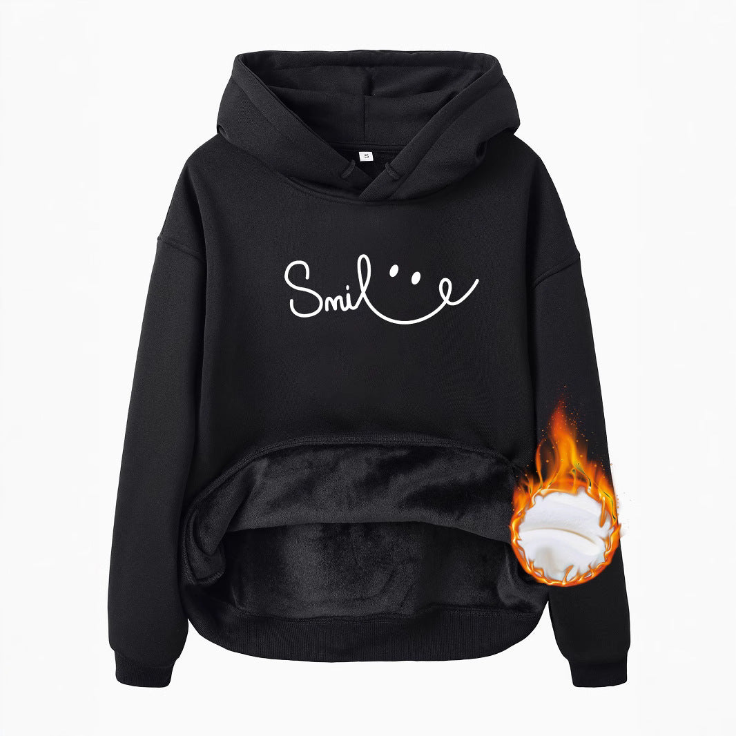 Long Sleeved Fleece Hoodie Top with a Smiling Face