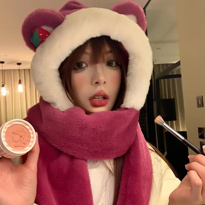 Harajuku Style Winter Bear Hat Scarf Gloves Set