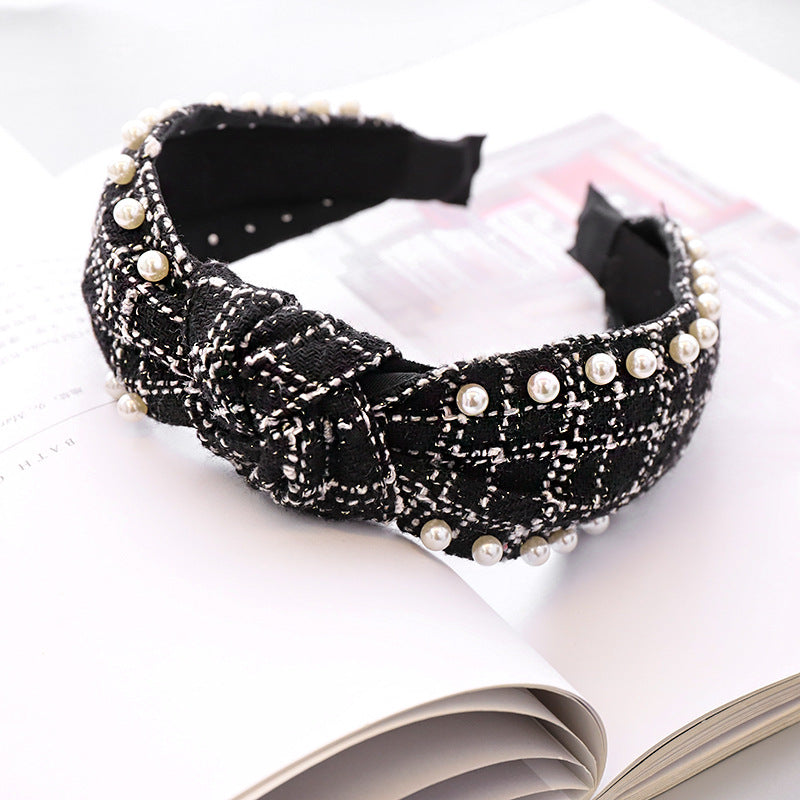 Nail Pearl Ethnic Plaid Hair Band
