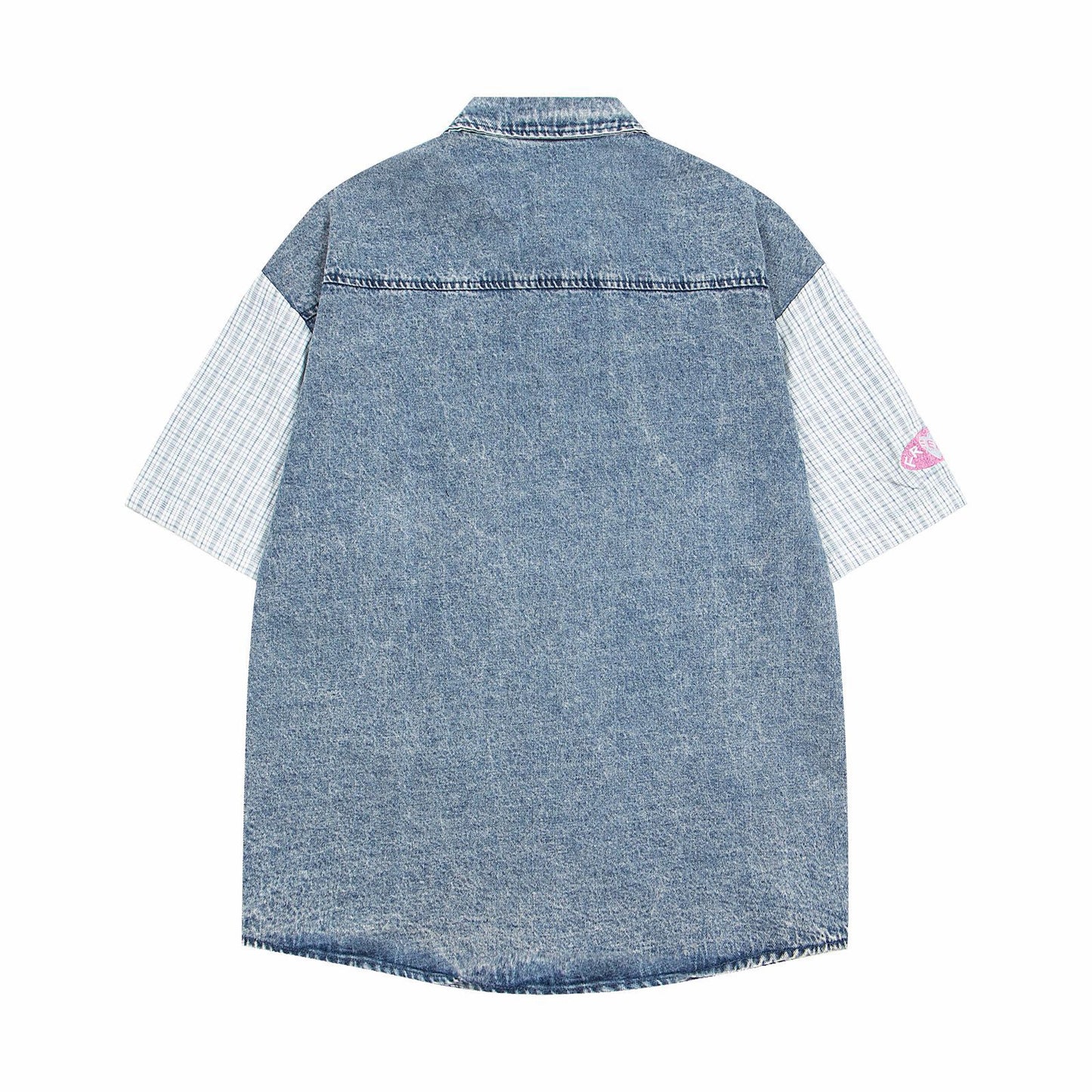 Playful Cartoon Denim Collar Shirt for Men & Women