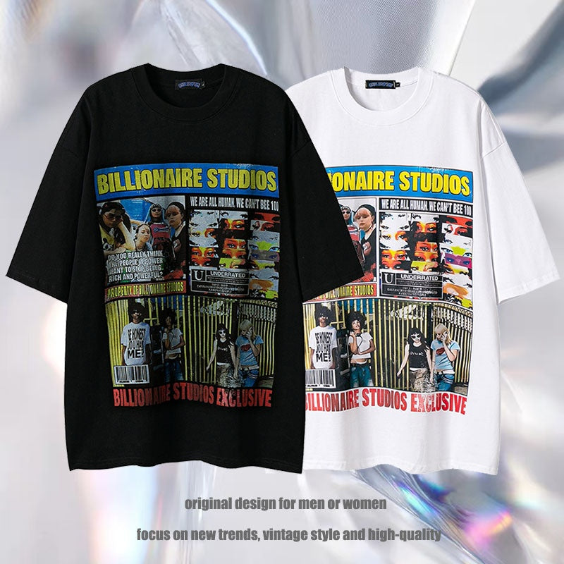 Men's Vintage Print Harajuku Style Loose Tee