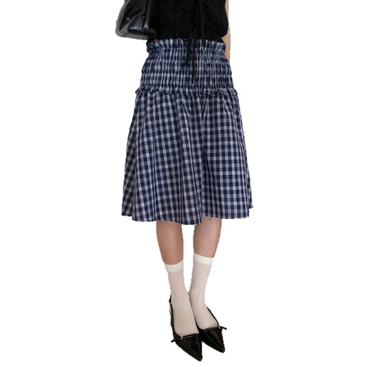 Blue Plaid Double Skirt for Women