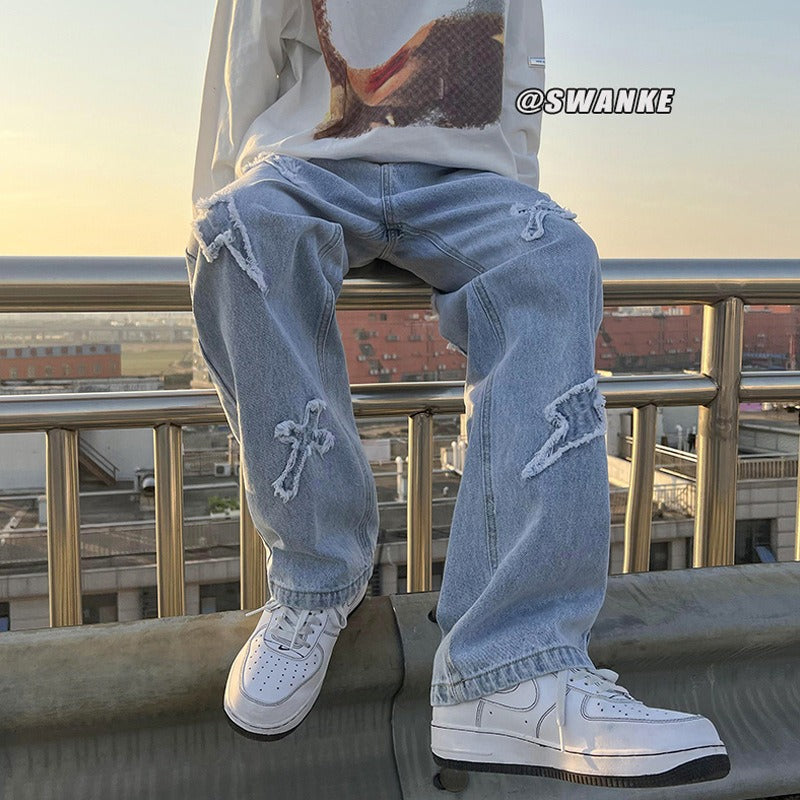 Harajuku Style Loose Fit Jeans for Men - Straight Leg Denim