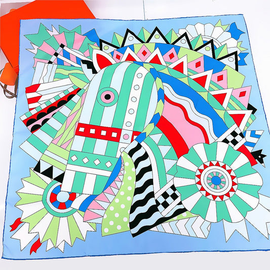 90cm Handmade Curled Colored Horse Head Scarf - Harajuku Style