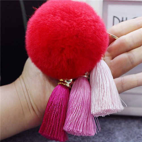Faux Rabbit Fur Hair Ball Pompom Charm Keychain