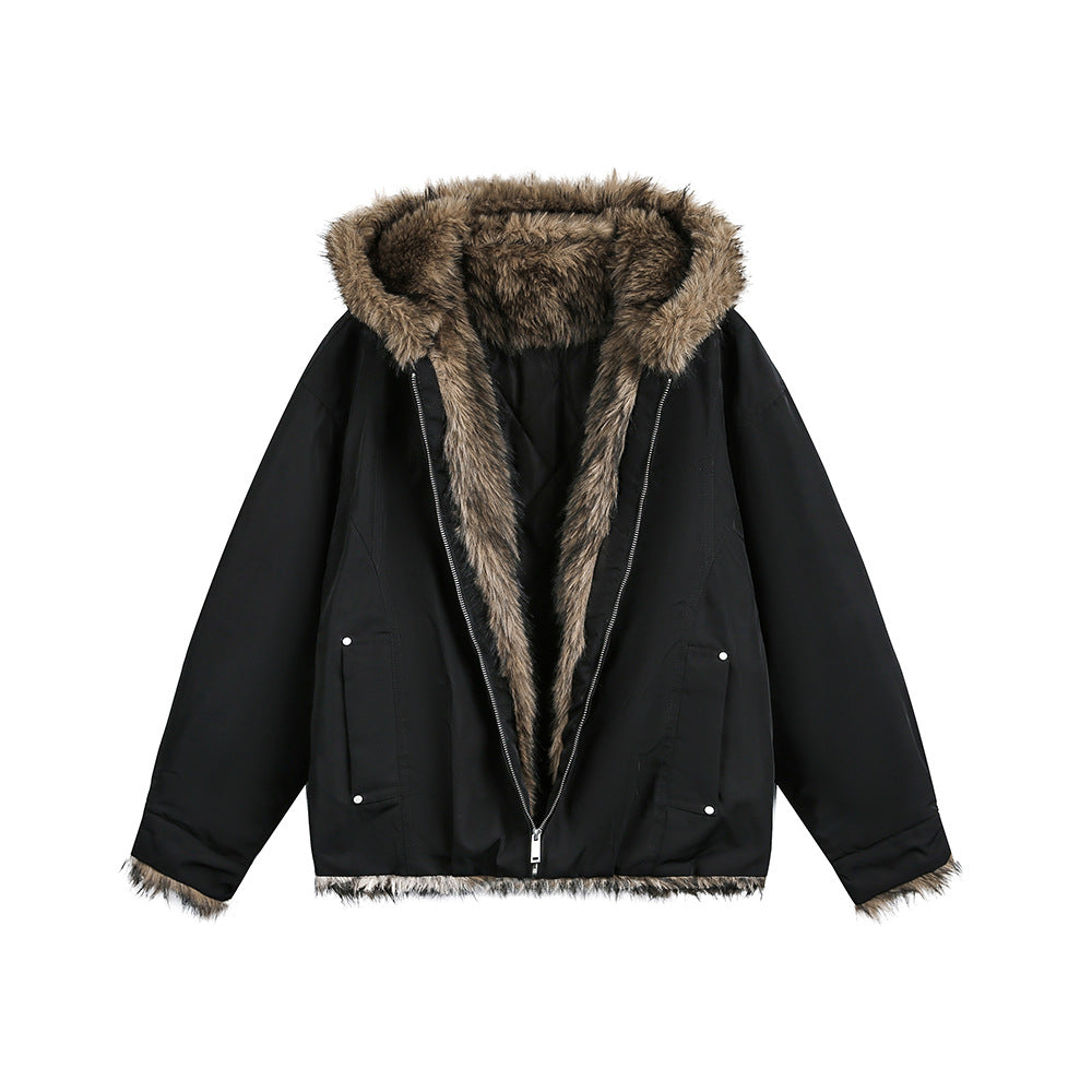 Hooded Fur Collar Loose Thick Jacket
