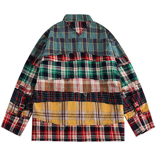 Harajuku Broken Patchwork Plaid Shirt