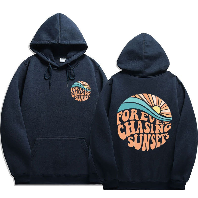 Chasing Sunsets Harajuku Style Cuff Thread Hoodie