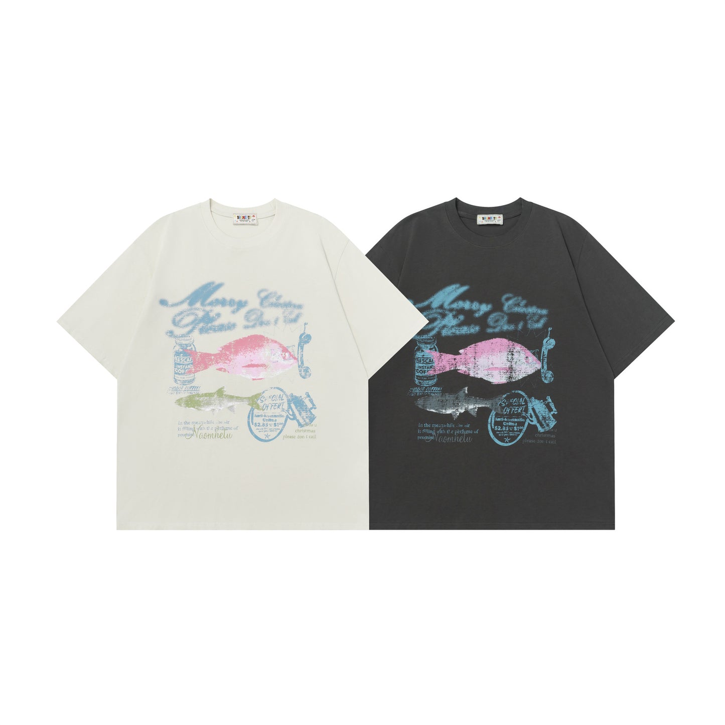 Retro Vintage Small Fish Print T-Shirt