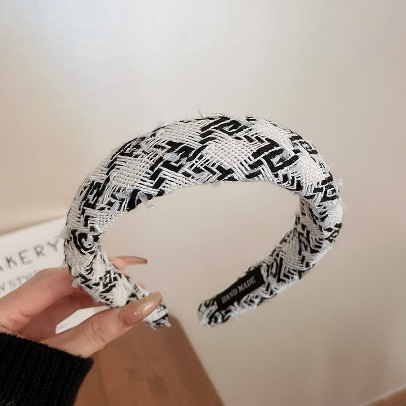Black And White Plaid Woven Headband