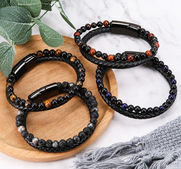 Harajuku Style Natural Stone Beaded Leather Bracelet