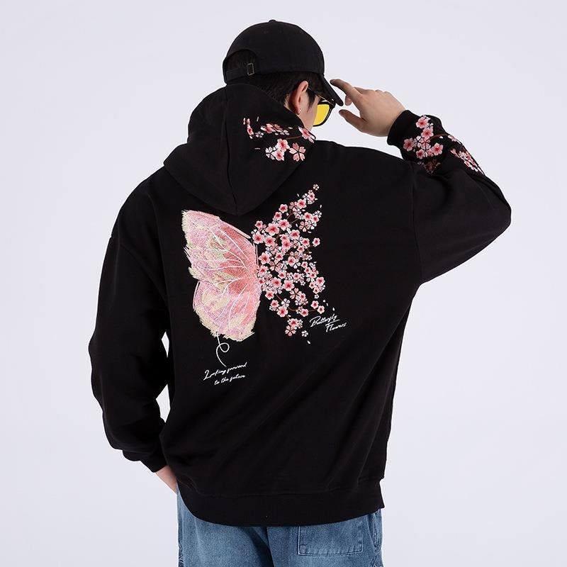 Harajuku Style Plum Blossom Stamping Hoodie