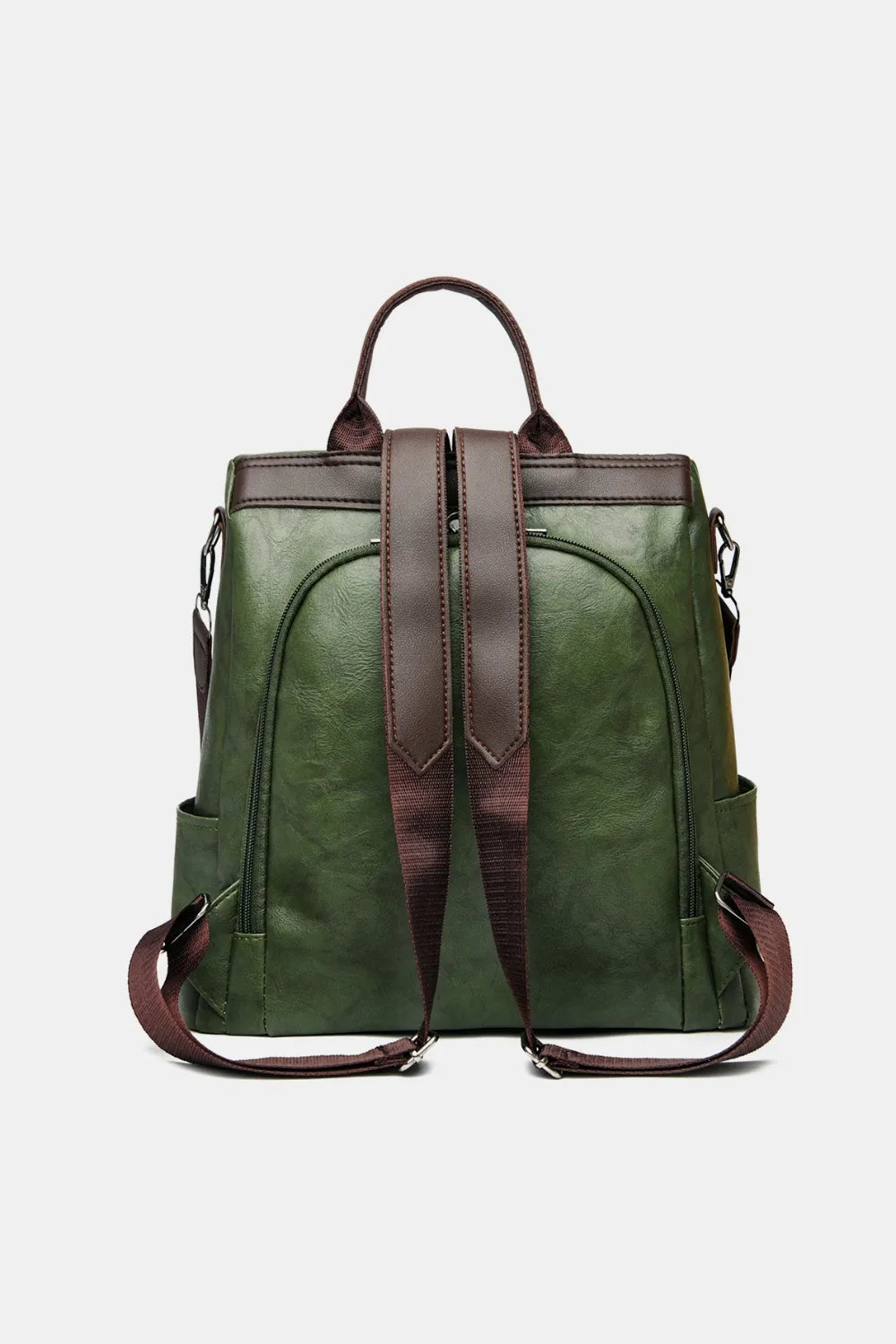 Leather Backpack Bag in Black, Caramel, and Dark Green
