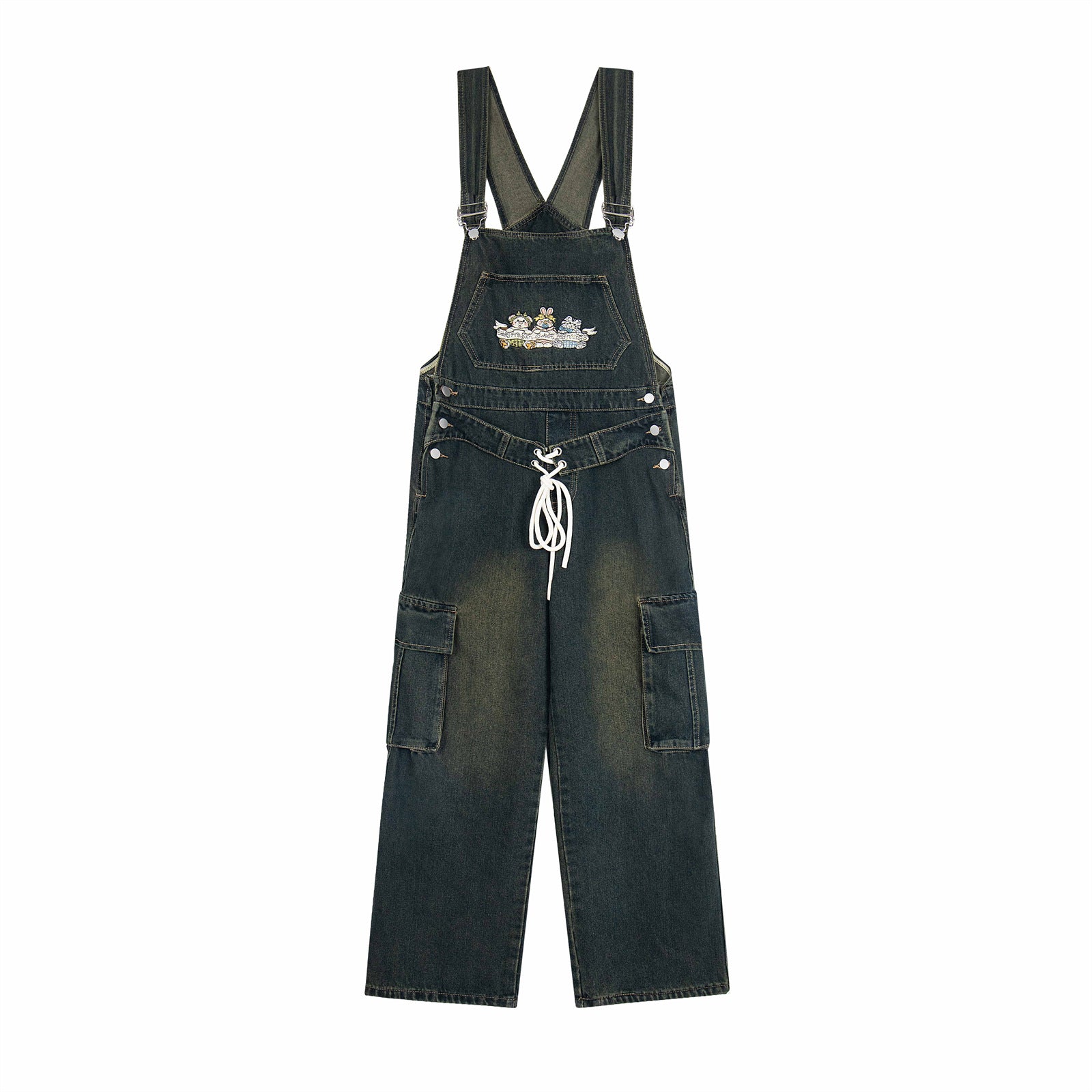 Harajuku Style Cartoon Embroidery Workwear Denim Overalls