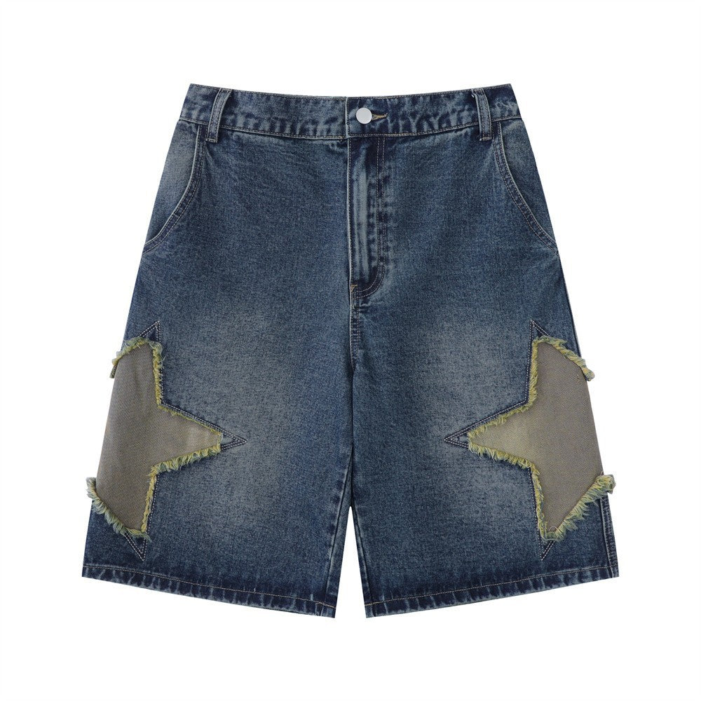 Harajuku Patchwork Star Embroidered Denim Shorts