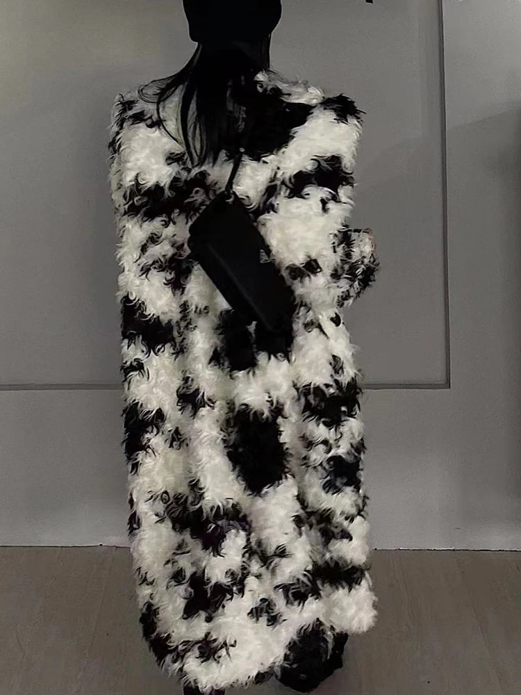 Harajuku Style Lambswool Fur Contrast Cardigan