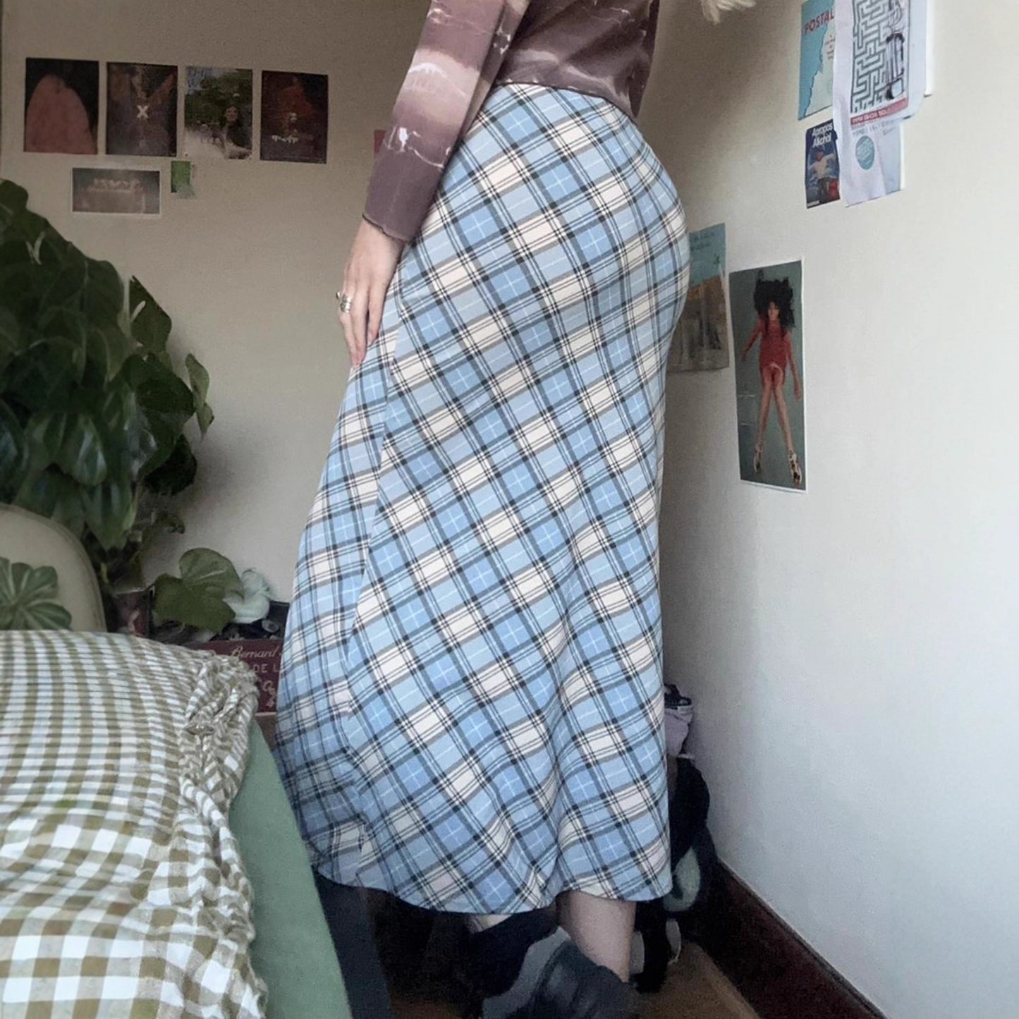 Vintage Literary Elegant Plaid Slim Fit Pencil Long Mermaid Skirt