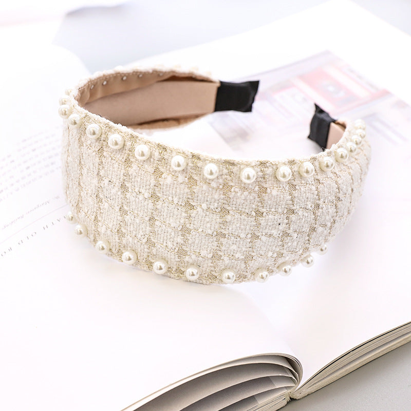 Nail Pearl Ethnic Plaid Hair Band