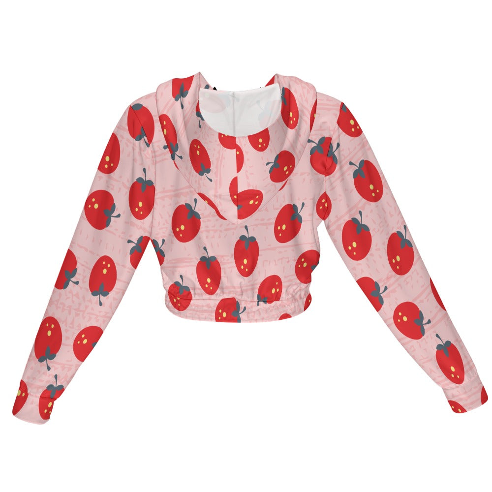 Red Fruit Pink Women's Chiffon Cropped Jacket Zipper Coat
