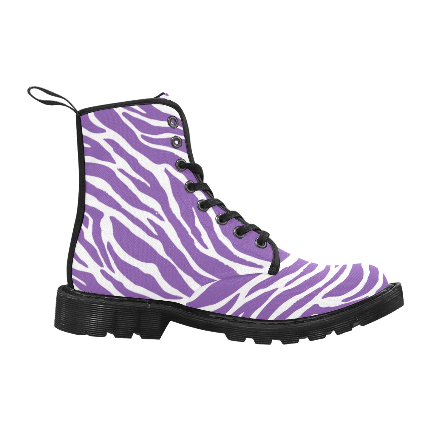 Purple Zebra Stripe Women's Lace Up Canvas Boots