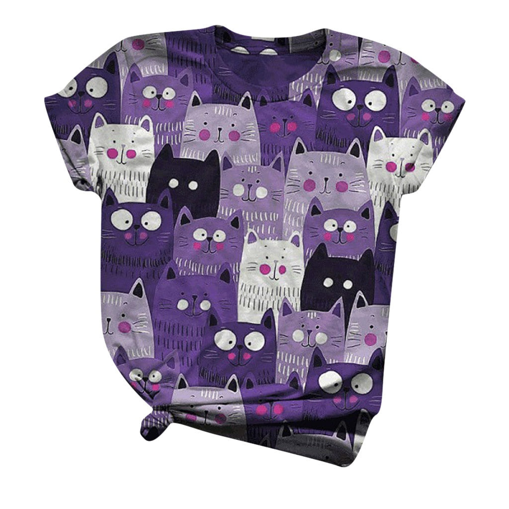 Harajuku Cat Print Plus Size T-Shirt for Women