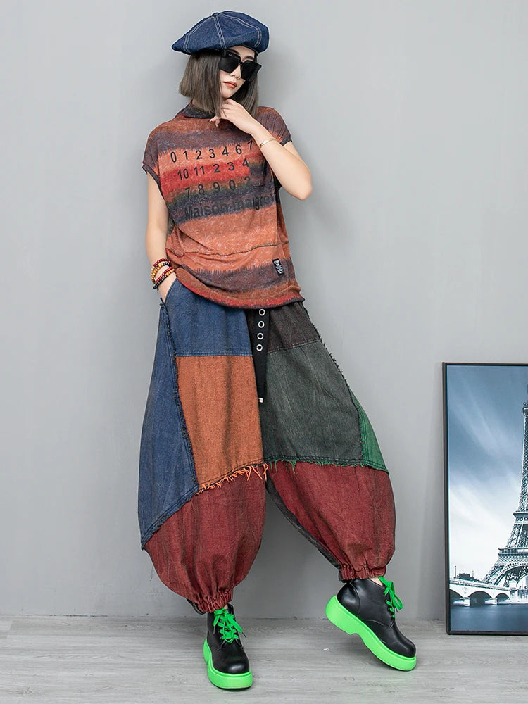 Harajuku Patchwork Pocket Pants - Loose Fit Ankle-Length