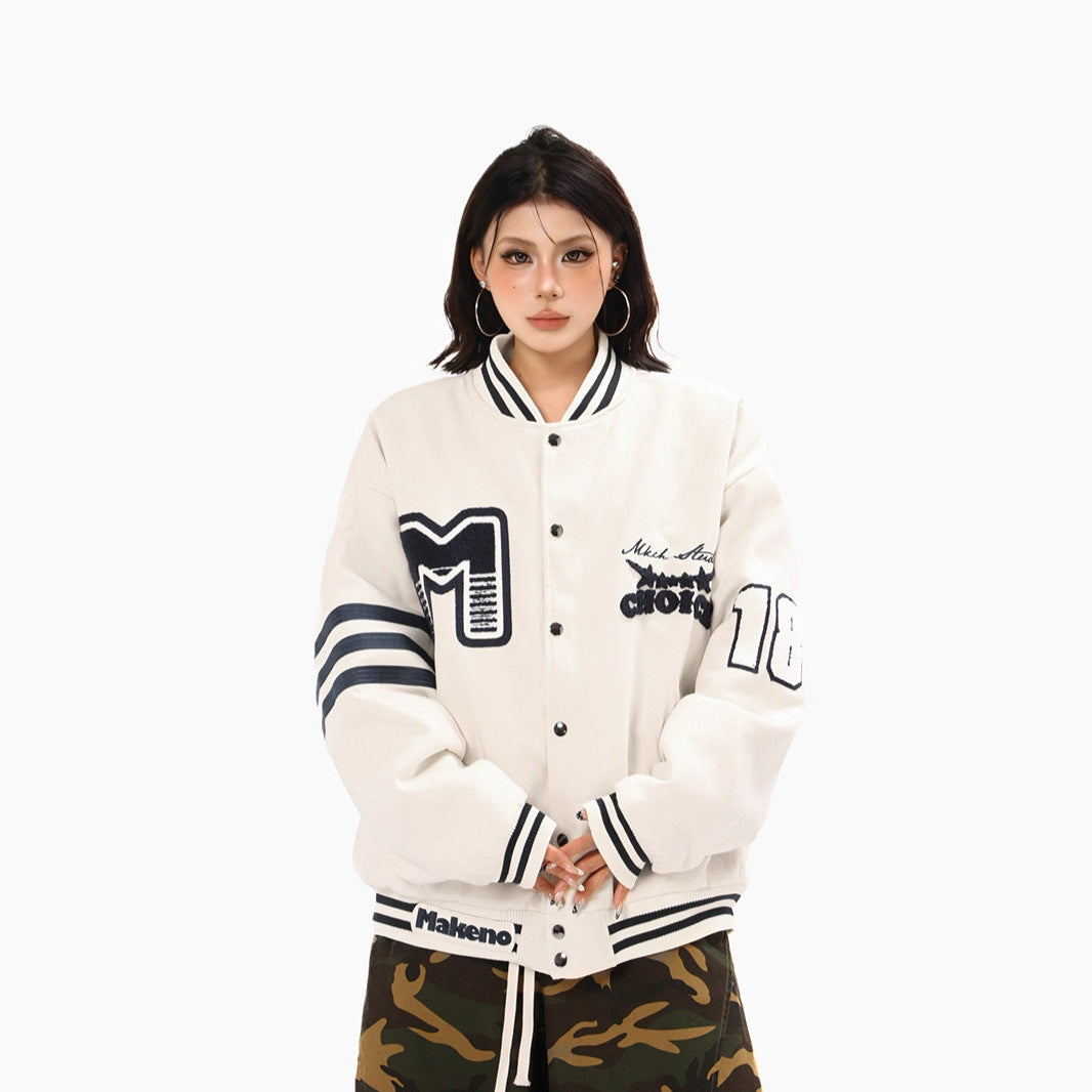 Unisex Loose Thick Cotton-Padded Varsity Jacket