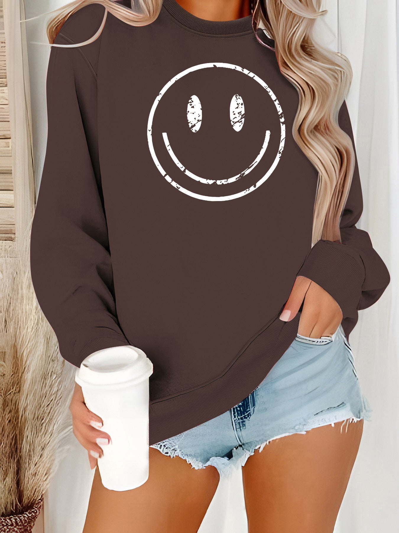 Cartoon Smiley Face Printed Hoodie for Harajuku Style