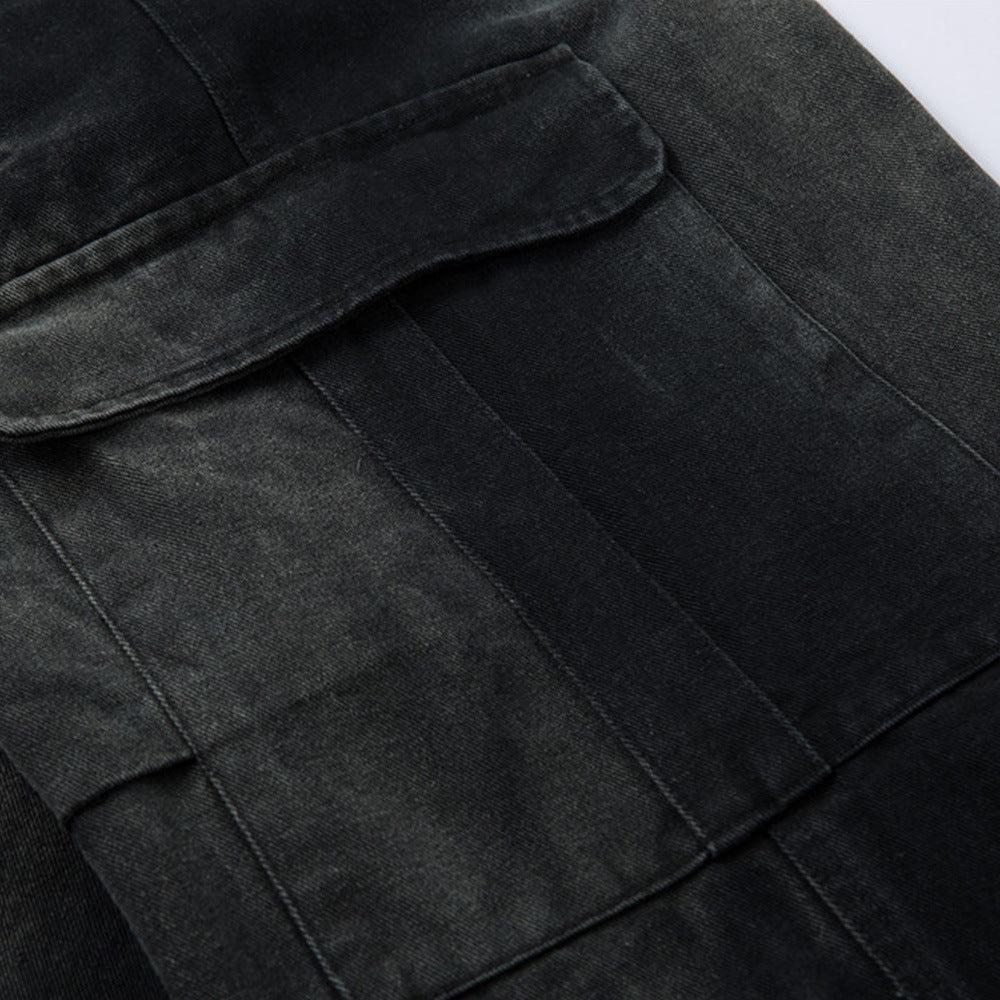 Harajuku Style Loose Pleated Denim Work Pants for Men