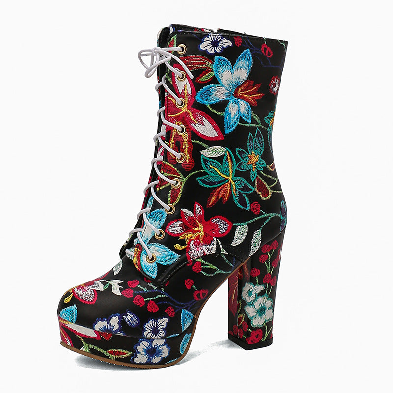 Bohemian Lace Up Platform Super High Heel Women's Short Boots