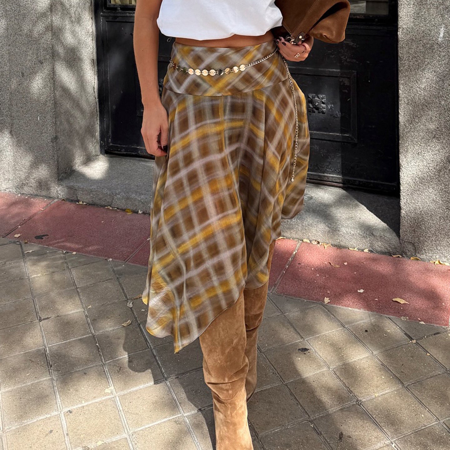 Retro Slim Fit Plaid Versatile Skirt