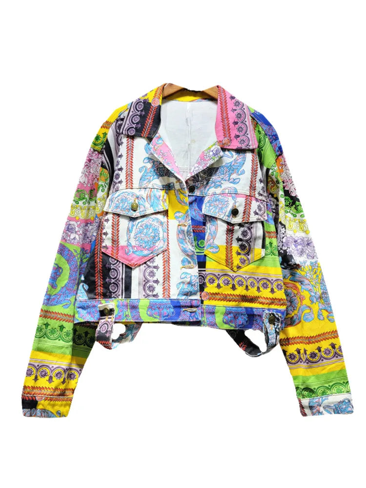Retro Floral Harajuku Denim Jacket for Women