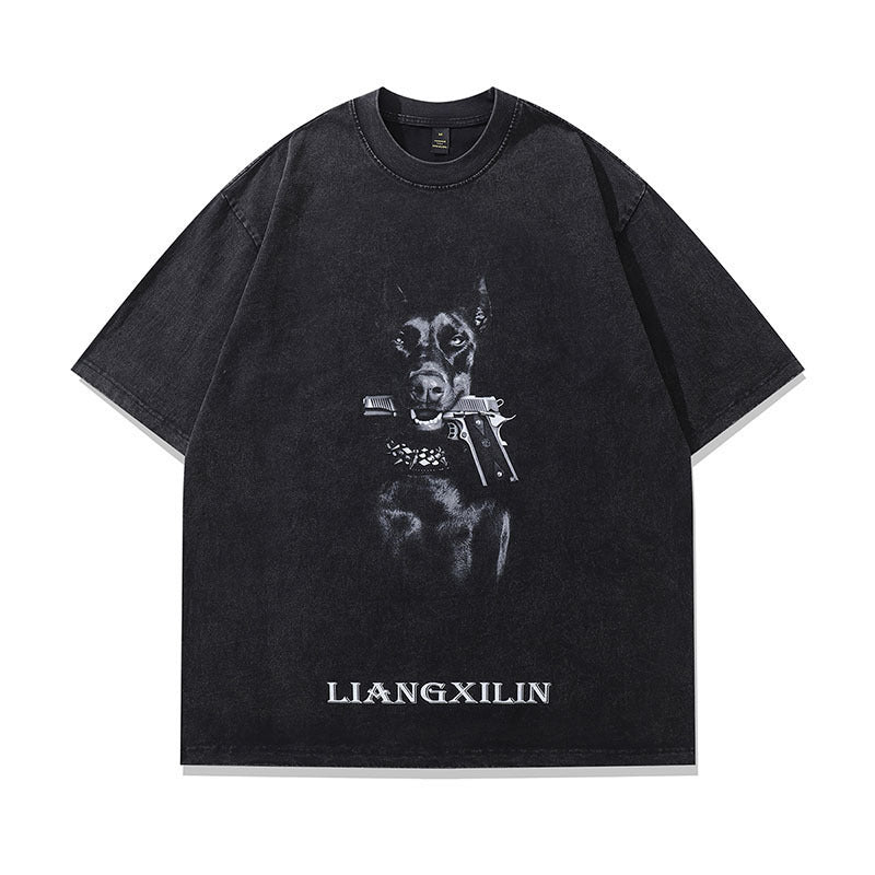 Vintage Dachshund Print Cotton Tee - Harajuku Style
