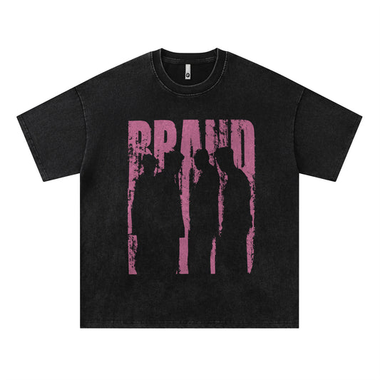 Harajuku Style Washed Portrait Print T-Shirt for Couples