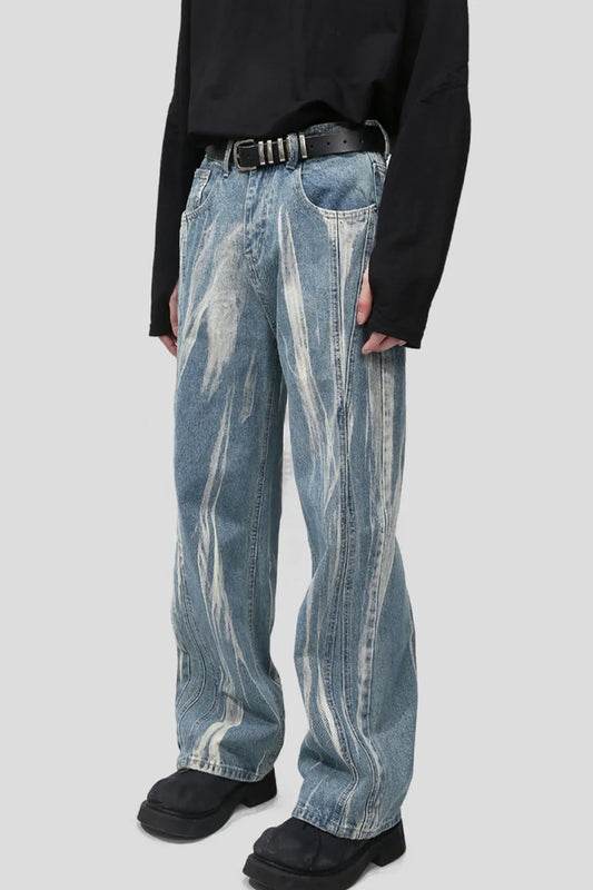 Harajuku Style Playful Wide Leg Men's Jeans with Pockets