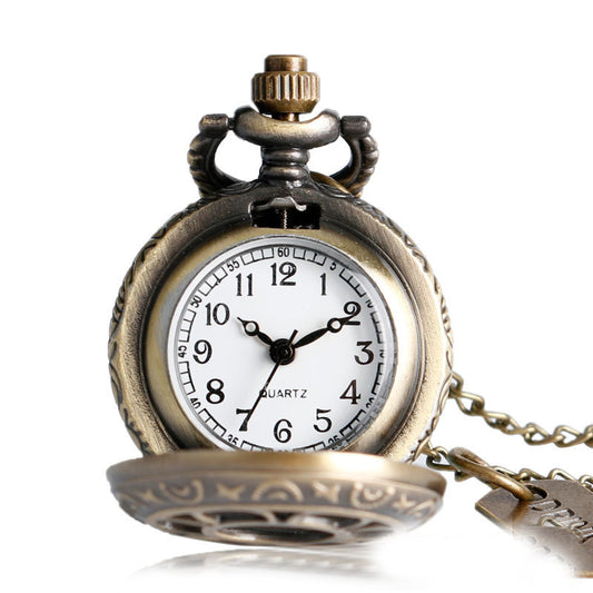Vintage Hollow Petal Pocket Watch with Rabbit Pendant Tag