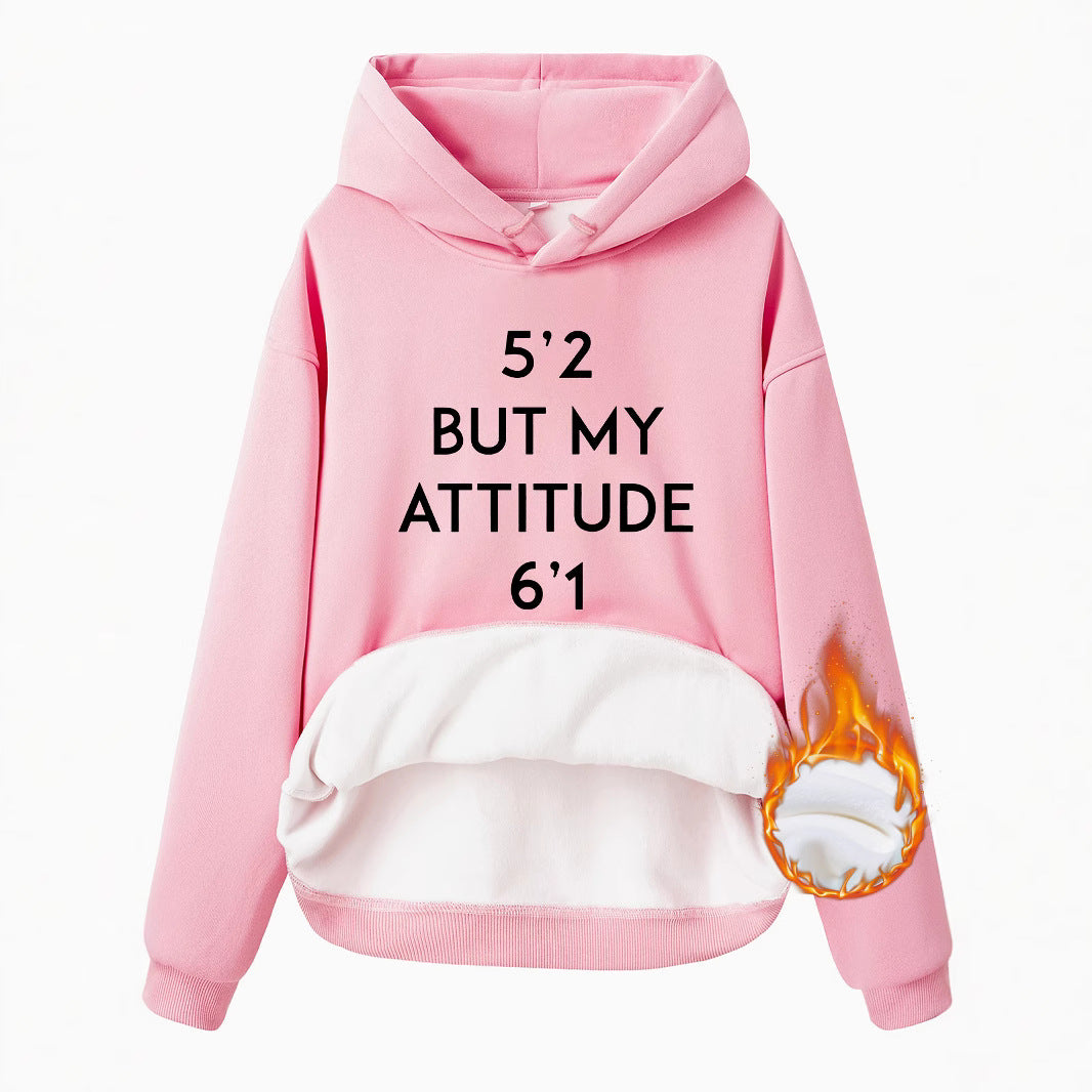 Pocket Hooded Long Sleeve Fleece Sweatshirt with Attitude Print