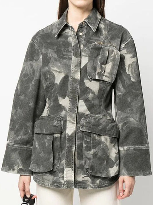 Playful Camouflage Zipper Pocket Jacket for Women