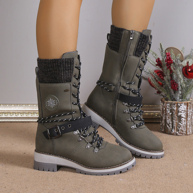 Women's High-Top Thick and Warm Cotton Snow Boots with Integrated Fur