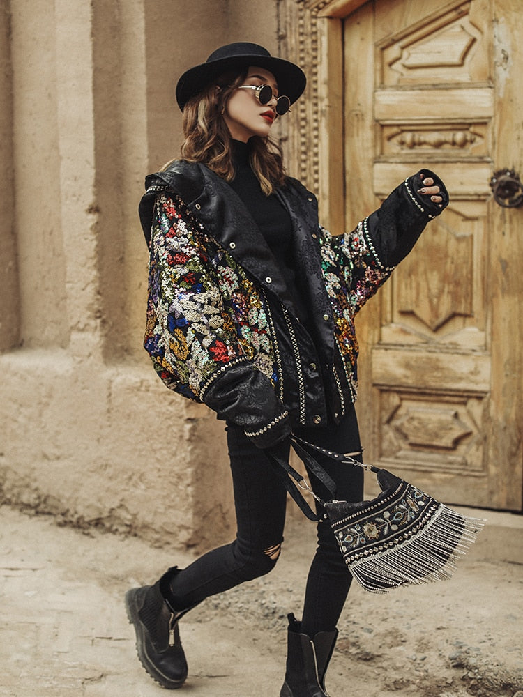 Harajuku Style Sequin Down Jacket for Women