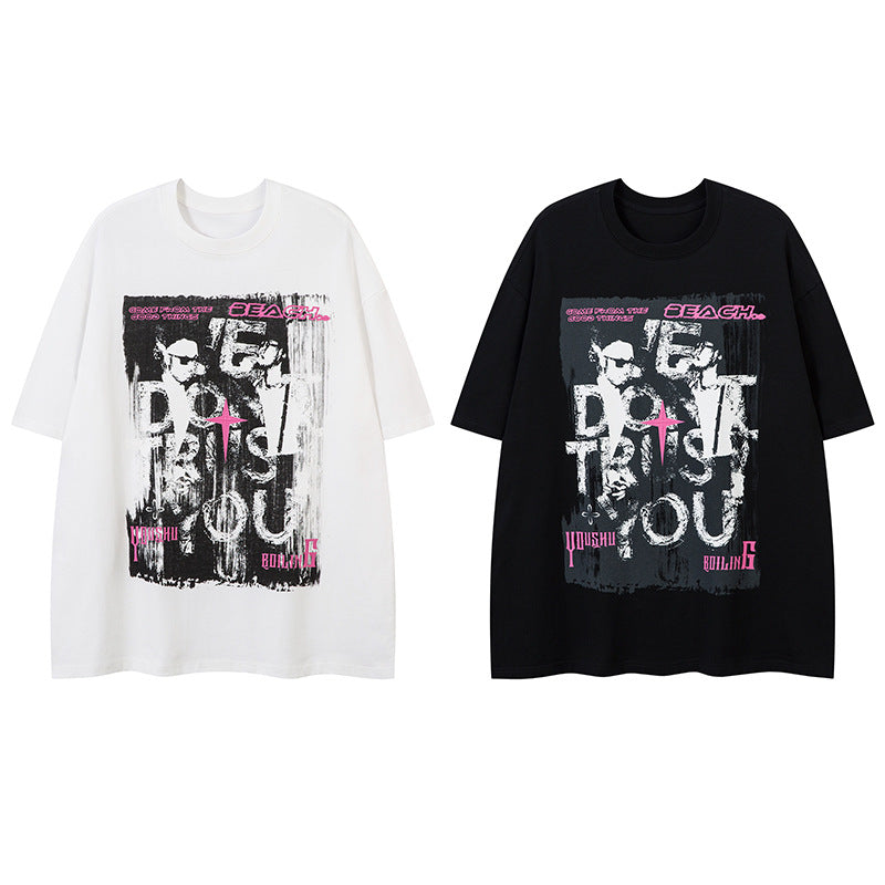 Harajuku Style Letter Print Short Sleeve Tee for Couples