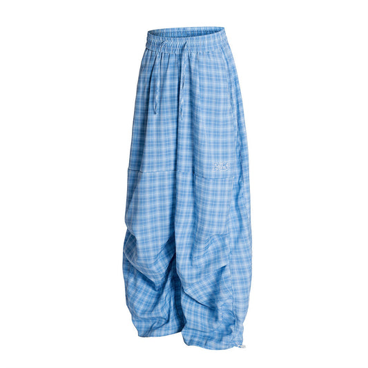 Plaid Wide-Leg Casual Trousers for Men - Harajuku Style
