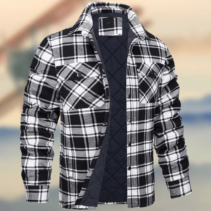 Thickened Plaid Long Sleeve Lapel Shirt Jacket for Men