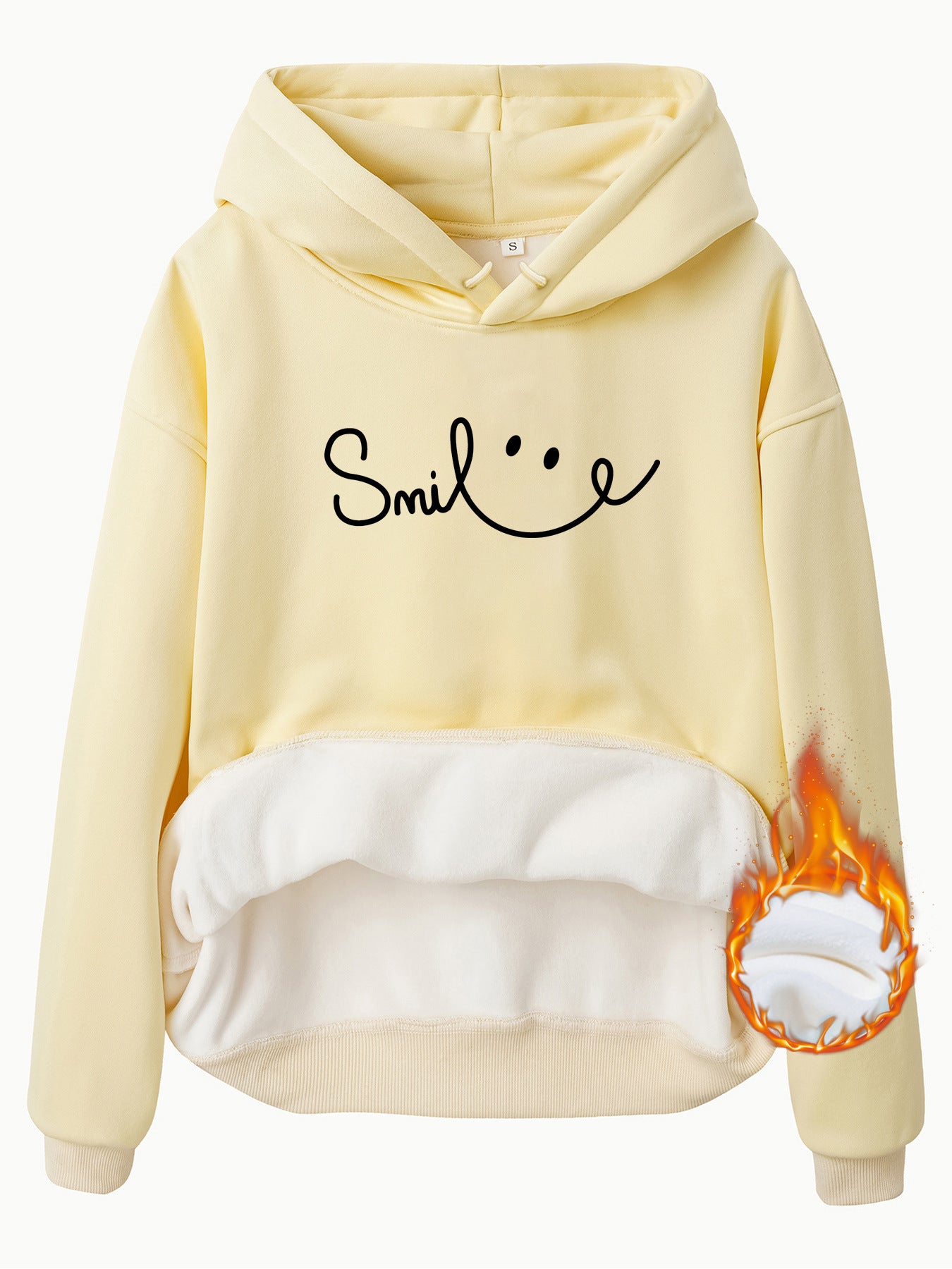 Long Sleeved Fleece Hoodie Top with a Smiling Face