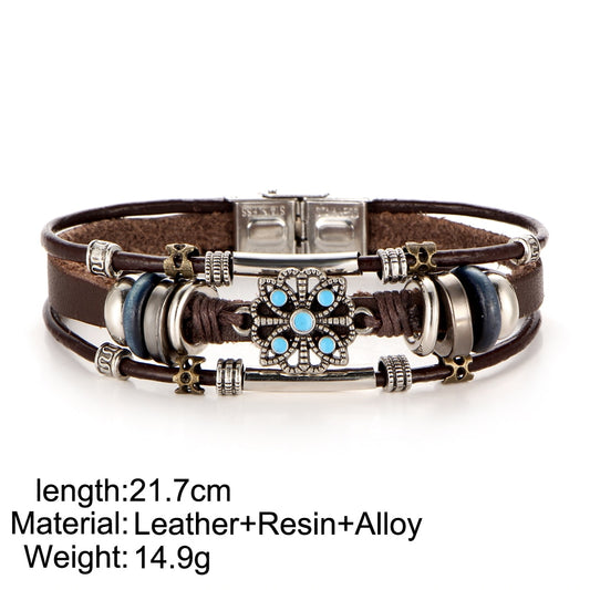 Vintage Harajuku Flower Leather Bracelet – Boho Punk Jewelry