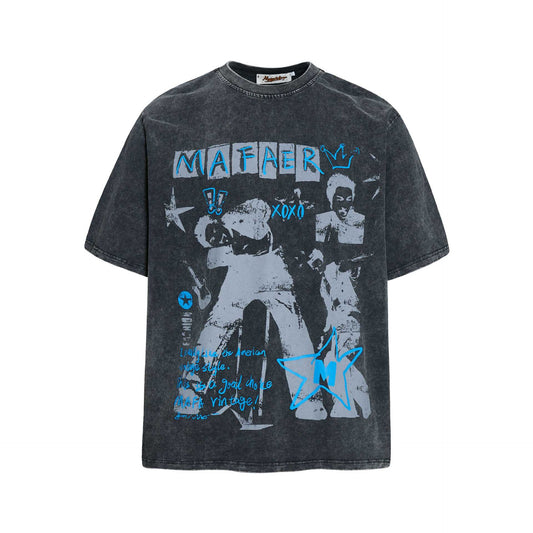 Portrait Distressed Printed Short-Sleeved Shirt — Harajuku Street Style Tee