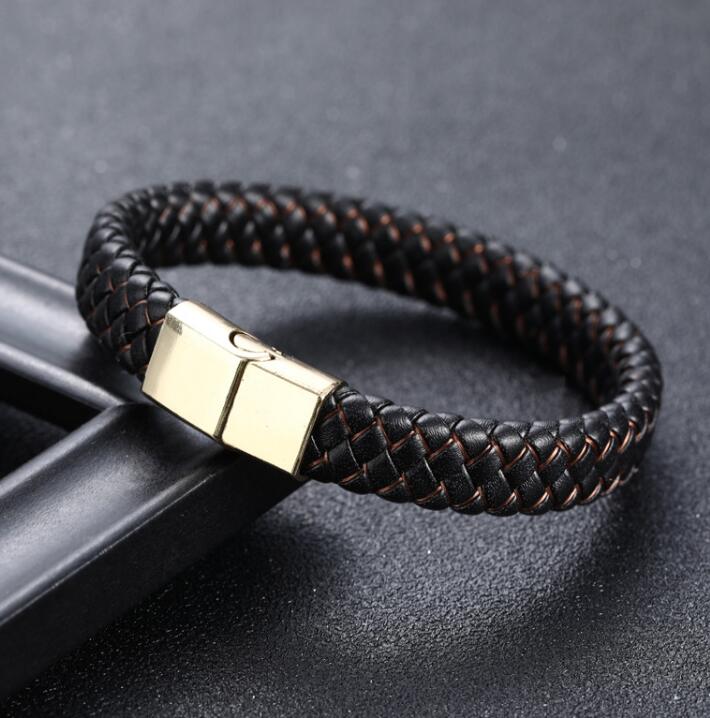 Harajuku Style Braided Black Blue Leather Bracelet for Men